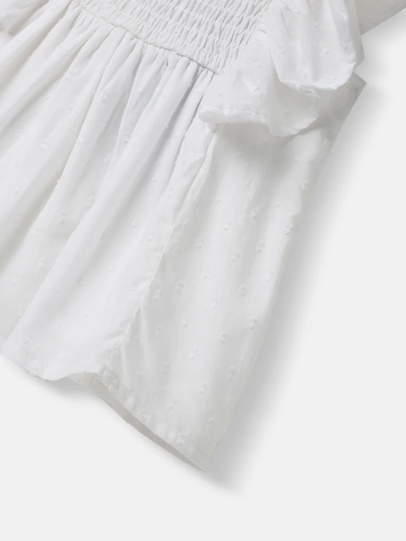 Nautinati Nautinati Girls' Cotton Swiss Dot Fabric Flutter Sleeves Shirring Top