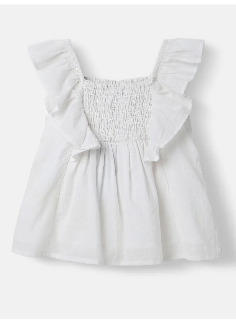 Nautinati Nautinati Girls' Cotton Swiss Dot Fabric Flutter Sleeves Shirring Top