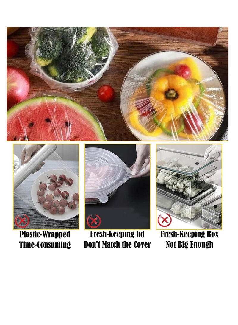 100 Pack Colorful food cover, Food Covers Plastic Stretch, Bowl Covers, Food Storage Covers Lids, Universal Elastic Stretch Polyethylene Bowl Lids Kitchen Supplies for Fruit/Vegetable/Meat/Food  - Image 3