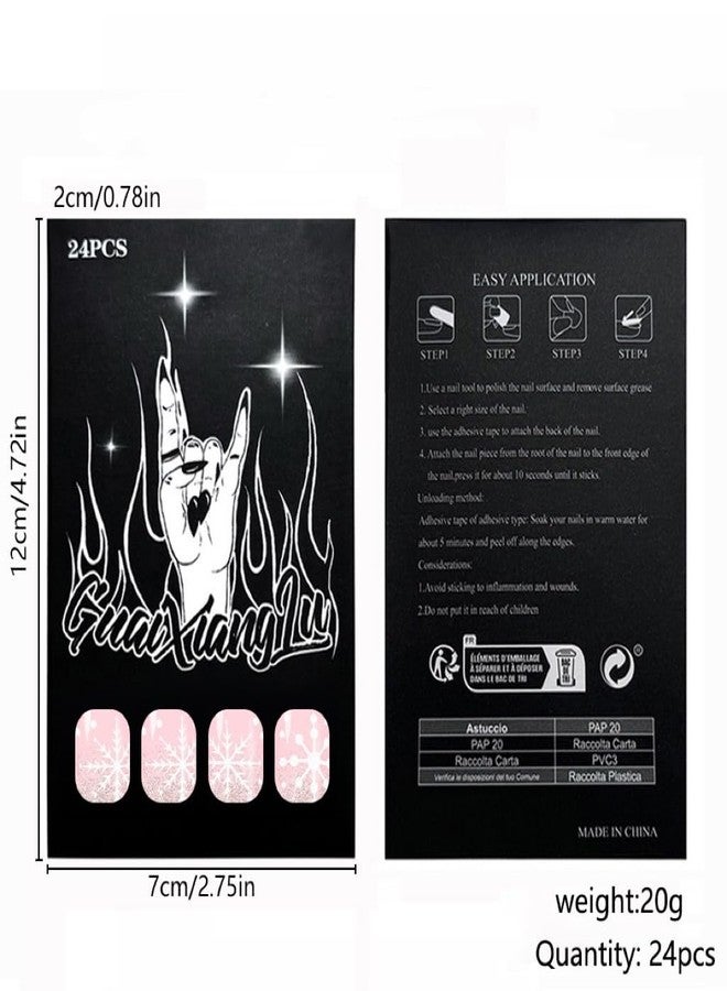 CTTHNBD Christmas Press on Nails Almond - Medium Fake Nails with Snowflake Design - Silver Glitter Full Cover Stick on False Nails - for Women Winter Manicure 24 Pcs - Image 5