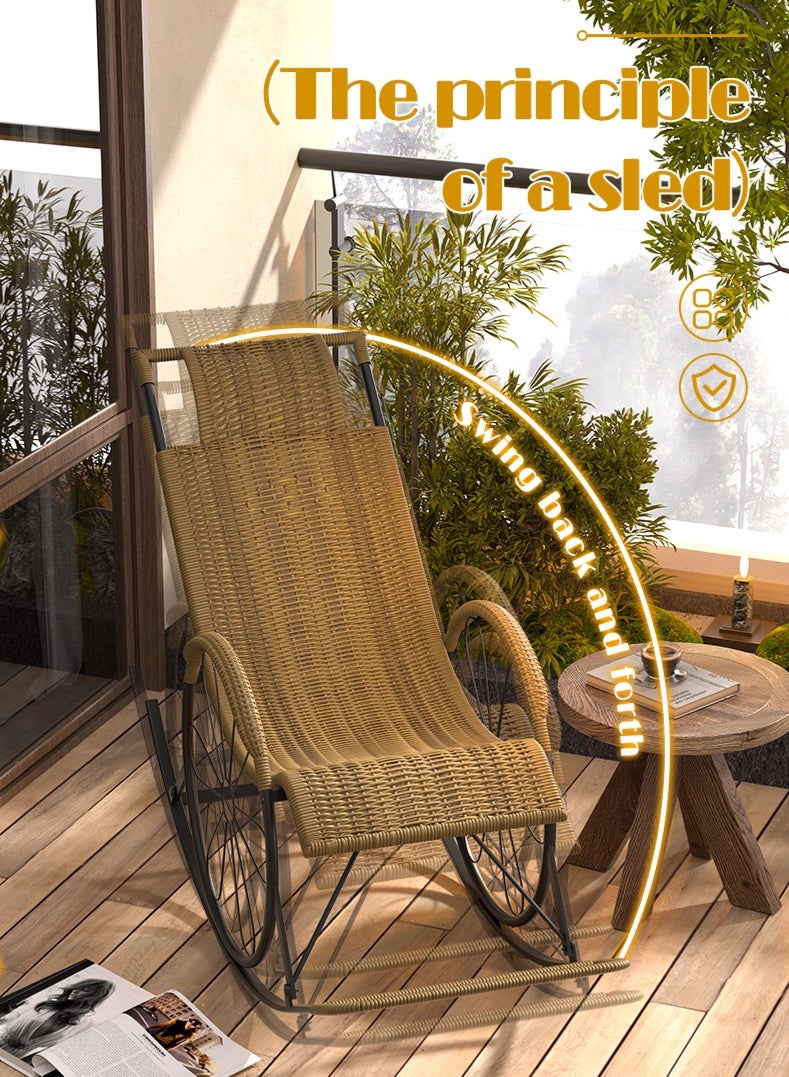 كرسي هزاز من الخيزران للترفيه في الهواء الطلق، كراسي هزازة مع مسند للقدمين، مقعد متكئ وتصميم بعجلتين للشرفة، الفناء، الحديقة، الفناء الخلفي، الأماكن الداخلية - Image 4