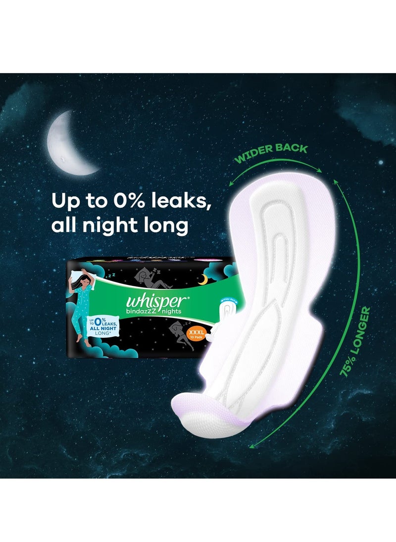 Whisper SANITARY PADS, 10 XXXL PADS, UPTO 0% LEAKS ALL NIGHT LONG, FOR HEAVY FLOW, 75% LONGER & WIDER BACK, COMFORTABLE CUSHIONY SOFT WINGS, DISPOSABLE WRAPPER  - Image 3