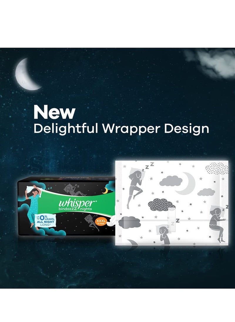 Whisper SANITARY PADS, 10 XXXL PADS, UPTO 0% LEAKS ALL NIGHT LONG, FOR HEAVY FLOW, 75% LONGER & WIDER BACK, COMFORTABLE CUSHIONY SOFT WINGS, DISPOSABLE WRAPPER  - Image 4