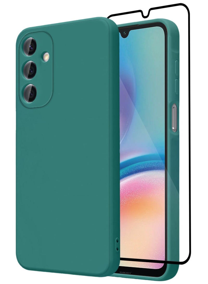 CATANES 2Packs Liquid Silicone Case for Samsung Galaxy A05s Protective Phone Case with Soft Anti-Scratch Microfiber Lining Utra Slim Drop Protection Phone Cover with 3D Screen Protector - Green - Image 1