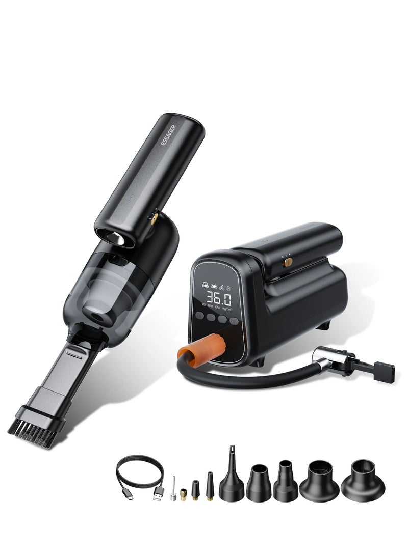 ESSAGER F19 Plus 5-in-1 Cordless Vacuum Cleaner & Air Compressor | 8000PA Suction Power, 4000mAh Power Bank, 150PSI Auto Inflation, HEAP Filter, USB-C Rechargeable | Portable Car Tyre Inflator & Handheld Cleaner for Home, Car, Office  - Image 1