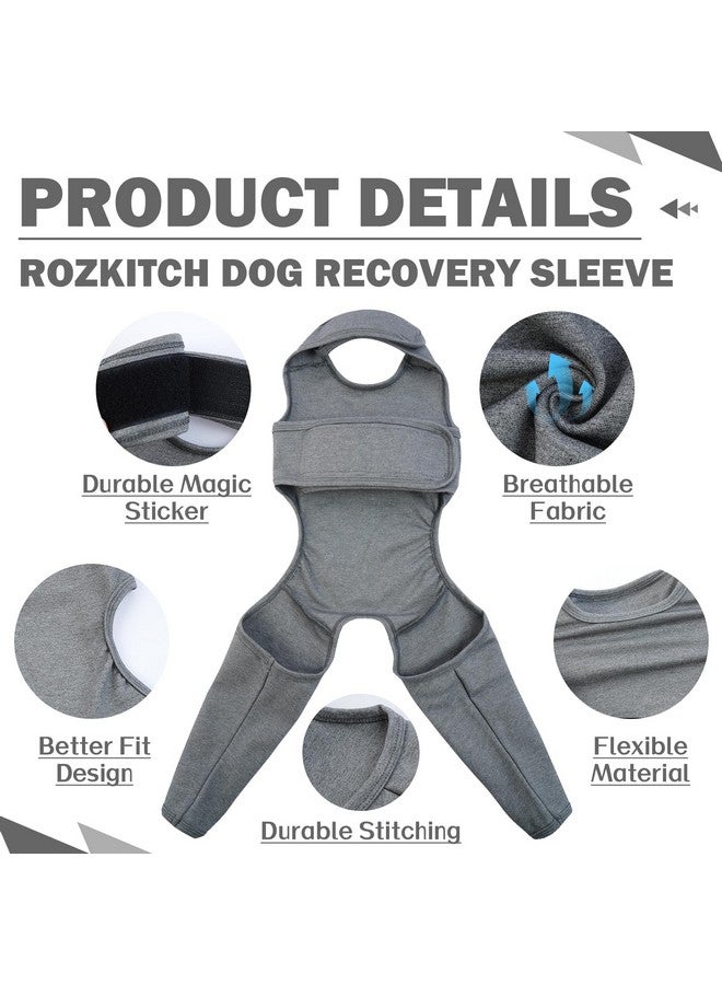 روزكيتش كم ROZKITCH للتعافي من جراحات الكلاب للساق الخلفية اليمنى اليسرى، واقي دعامة الكوع لمنع لعق الجروح للحيوانات الأليفة، بدلة تعافي الكلاب، طوق مخروطي بديل للالتواء الرباط الصليبي الأمامي والتهاب المفاصل والعناية بالمفاصل، رمادي مقاس XL - Image 5