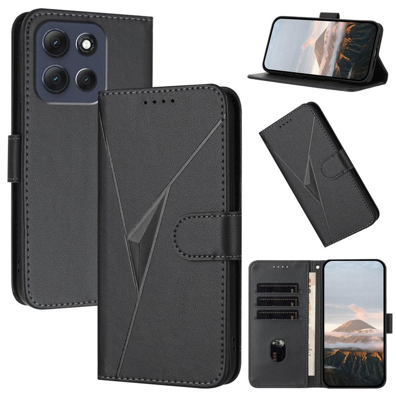 erorex For Motorola Moto G86 5G Triangle Pattern Buckle Clasp Leather Phone Case(Black) - Image 1