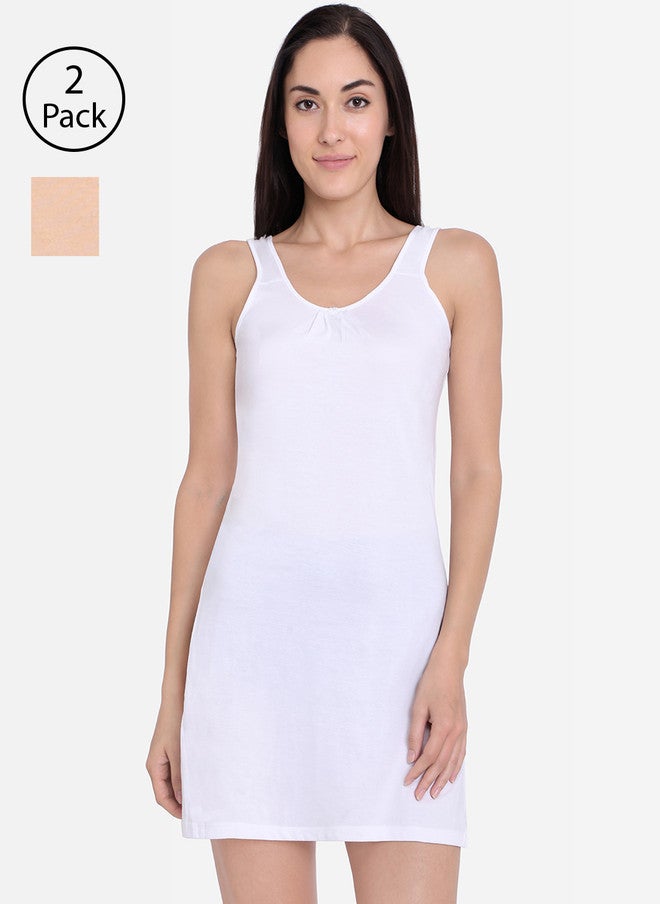 Red Rose Women Pack of 2 Solid Kurti-Slip Camisoles in White and Beige - Image 1