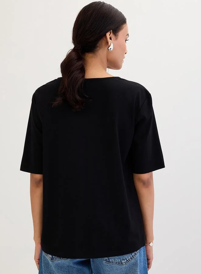 Femmella Femmella Black V Neck Basic T-Shirt