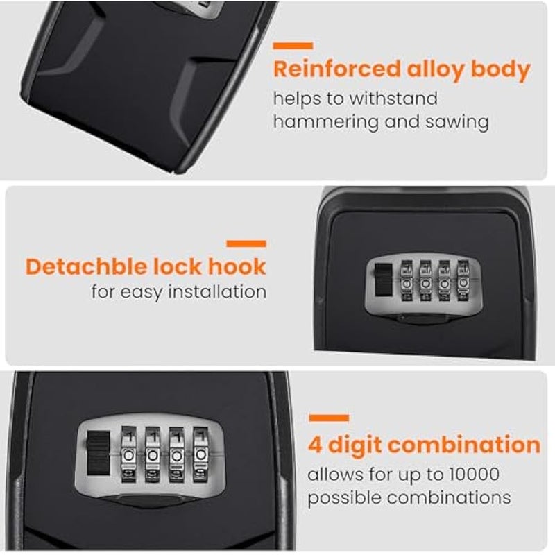 Portable Key Lock Box, Upgrade Clearly Visible Numbers, Lock Box Wall Mounted for House Key, 5 Key Capacity, Weatherproof Resettable Code (1 Pack, Black) - Image 5