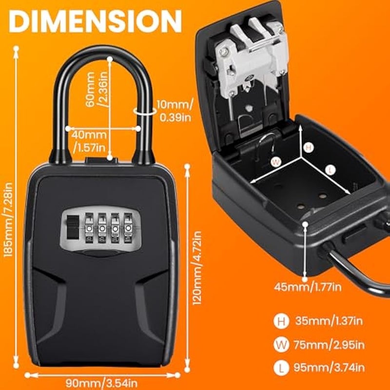 Portable Key Lock Box, Upgrade Clearly Visible Numbers, Lock Box Wall Mounted for House Key, 5 Key Capacity, Weatherproof Resettable Code (1 Pack, Black) - Image 2