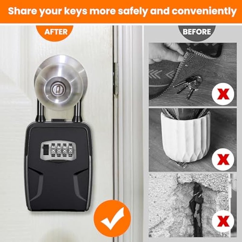Portable Key Lock Box, Upgrade Clearly Visible Numbers, Lock Box Wall Mounted for House Key, 5 Key Capacity, Weatherproof Resettable Code (1 Pack, Black) - Image 4