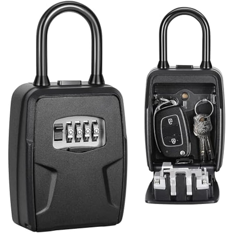 Portable Key Lock Box, Upgrade Clearly Visible Numbers, Lock Box Wall Mounted for House Key, 5 Key Capacity, Weatherproof Resettable Code (1 Pack, Black) - Image 1