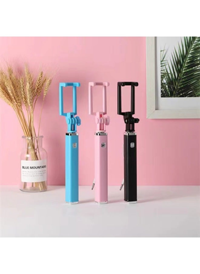 Wire-controlled Selfie Stick Selfie Live Broadcast Applicable To Android Apple Type-c Interface Telescopic Folding Gift-Color:type-c (interface) Blue  - Image 1