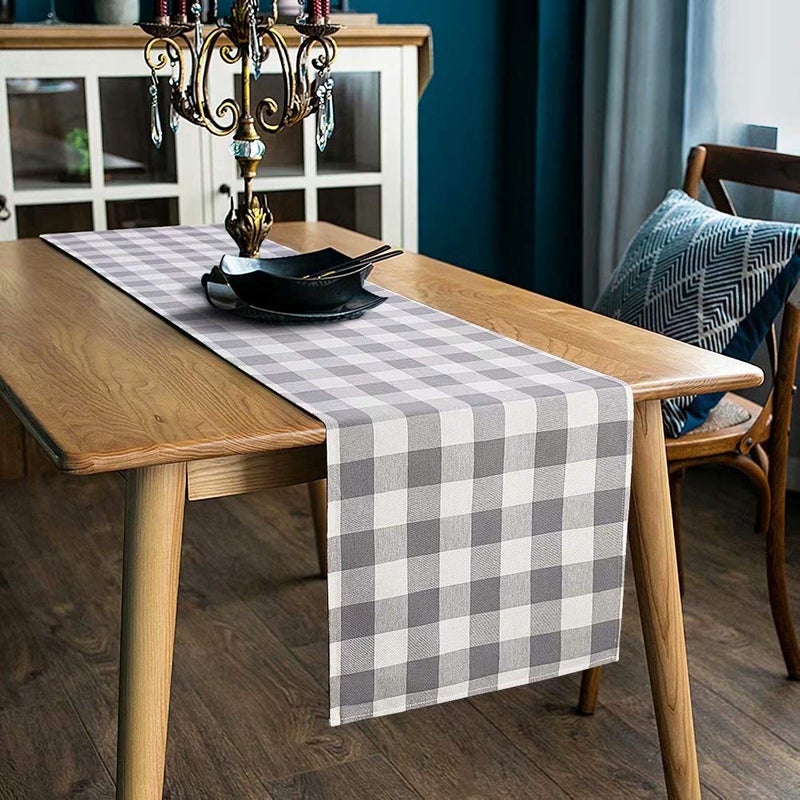LONG WAY 100 Cotton Dining Table Runner13 by 72 inchesBuffalo Check Table Runner Machine Washable Everyday Table Dcor Grey