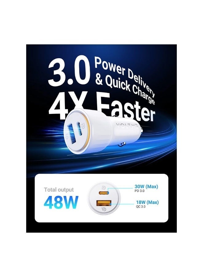 VOLTME 48W USB-C Fast Car Charger Dual Port PD 38W + QC 3.0 18W | Super Fast Charging Car Adapter | Universal 12V/24V Car Charger for iPhone 17 / 16 / 15 / 14 / 13 Series, Samsung Galaxy S25 / S24 / S23 Series, Xiaomi, Huawei, iPad & All USB-C Devices | Compact Design, LED Indicator & Multi Safety Protection, White - Image 2