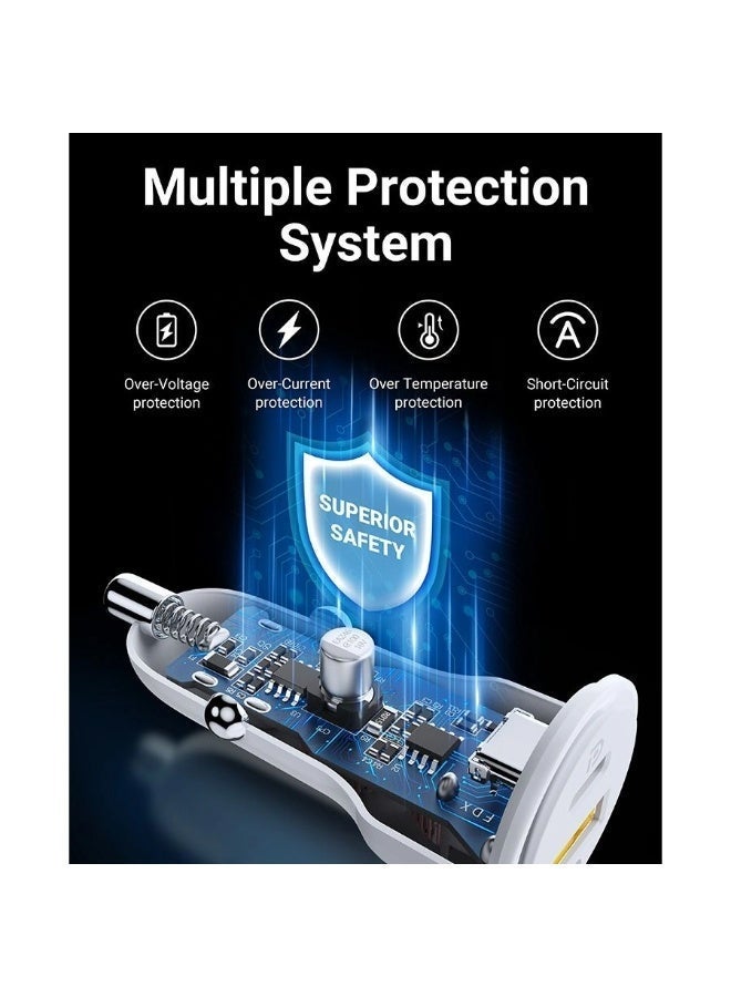 VOLTME 48W USB-C Fast Car Charger Dual Port PD 38W + QC 3.0 18W | Super Fast Charging Car Adapter | Universal 12V/24V Car Charger for iPhone 17 / 16 / 15 / 14 / 13 Series, Samsung Galaxy S25 / S24 / S23 Series, Xiaomi, Huawei, iPad & All USB-C Devices | Compact Design, LED Indicator & Multi Safety Protection, White - Image 5