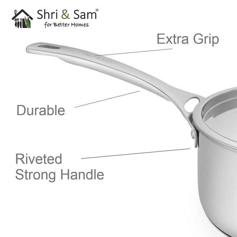 Shri & Sam Shri & Sam Stainless Steel Platinum Plain Heavy Weight Sauce Pan, 14 Cm, 1.5 liter  - Image 4