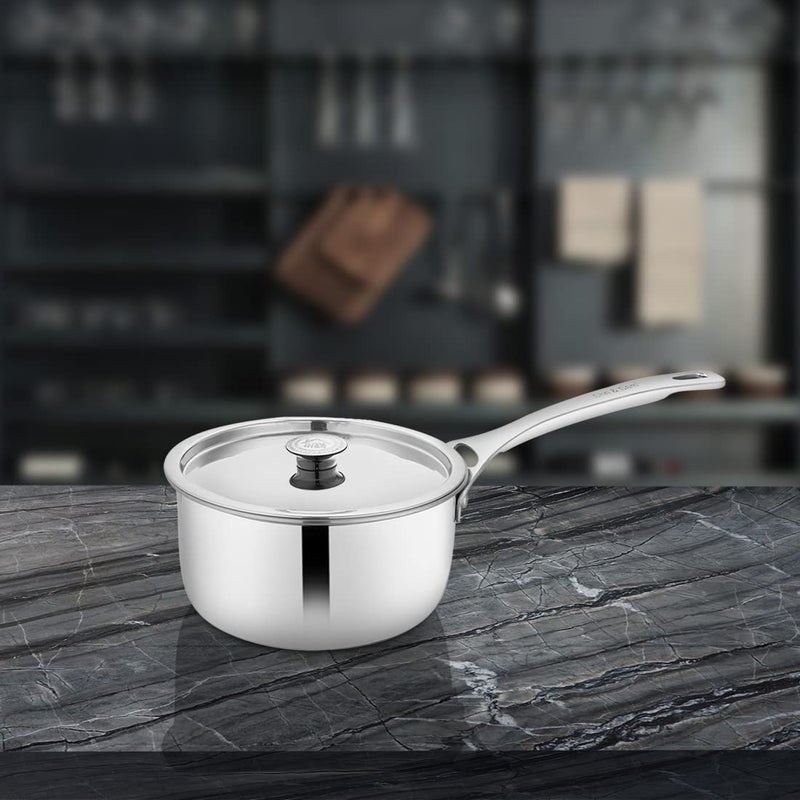 Shri & Sam Shri & Sam Stainless Steel Platinum Plain Heavy Weight Sauce Pan, 14 Cm, 1.5 liter  - Image 3