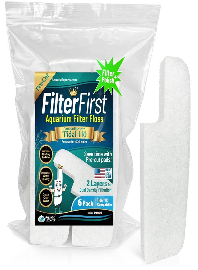 Aquatic Experts Aquarium Filter Floss for Fish Tank Filters - FilterFirst Aquarium Filter Pad - Media for Crystal Clear Water, (6 Pack, Tidal 110 Compatible) - Image 1