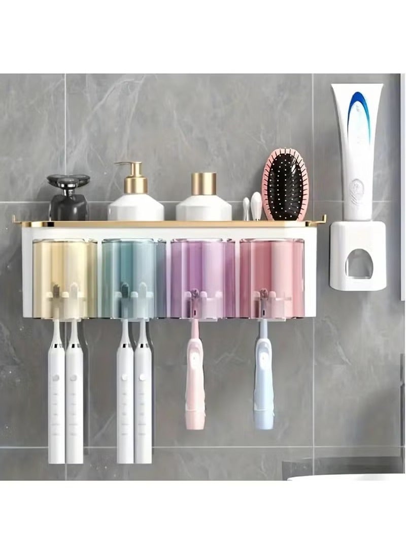 Arabest Toothbrush Holders for Bathrooms, Toothbrush Holder Wall Mounted with Toothpaste Dispenser,Electric Toothbrush Holder with Colorful Mouthwash Cup and Multiple Toothbrush Slots (4 Cups) - Image 5