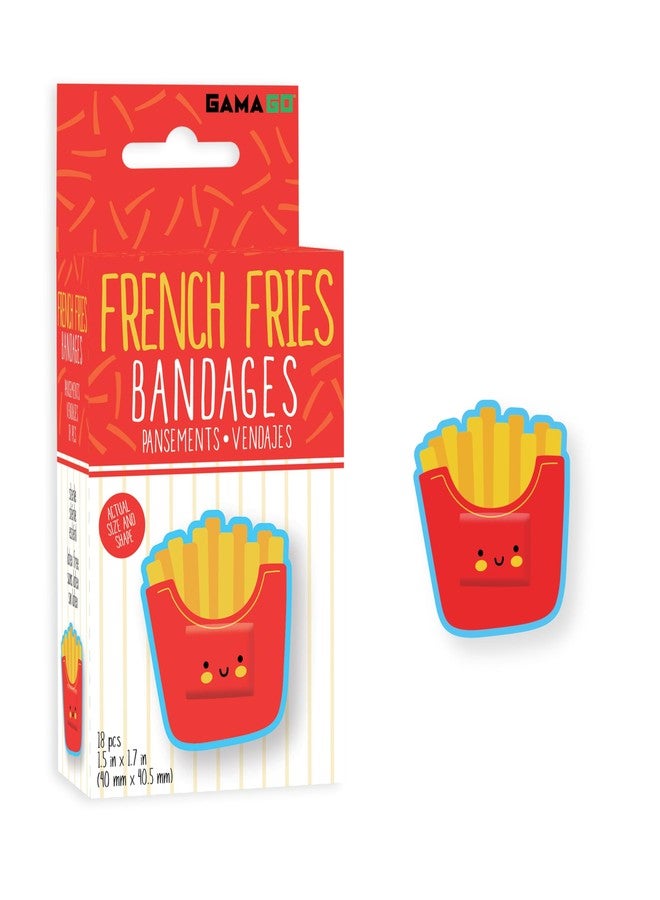 GAMAGO French Fries Bandages 18 Pack— Cute Fry-Shaped Adhesive Bandages for Kids and Adults, Sterile Latex-Free First Aid Strips, Funny Novelty Gift - Image 1