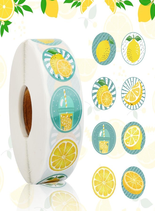 BLSUREFYX 1200 Pcs Lemon Stickers 1 Inch Round Self-Adhesive Roll up Lemonade Stickers 8 Different Design Sticker for Lemonade Stand Decorations Business Card Envelope Seals Lemon Party Favours - Image 1