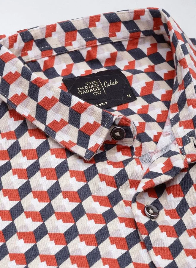 The Indian Garage Co Men Slim Fit Geometric Printed Full Sleeves Cutaway Collar Party Wear Shirt