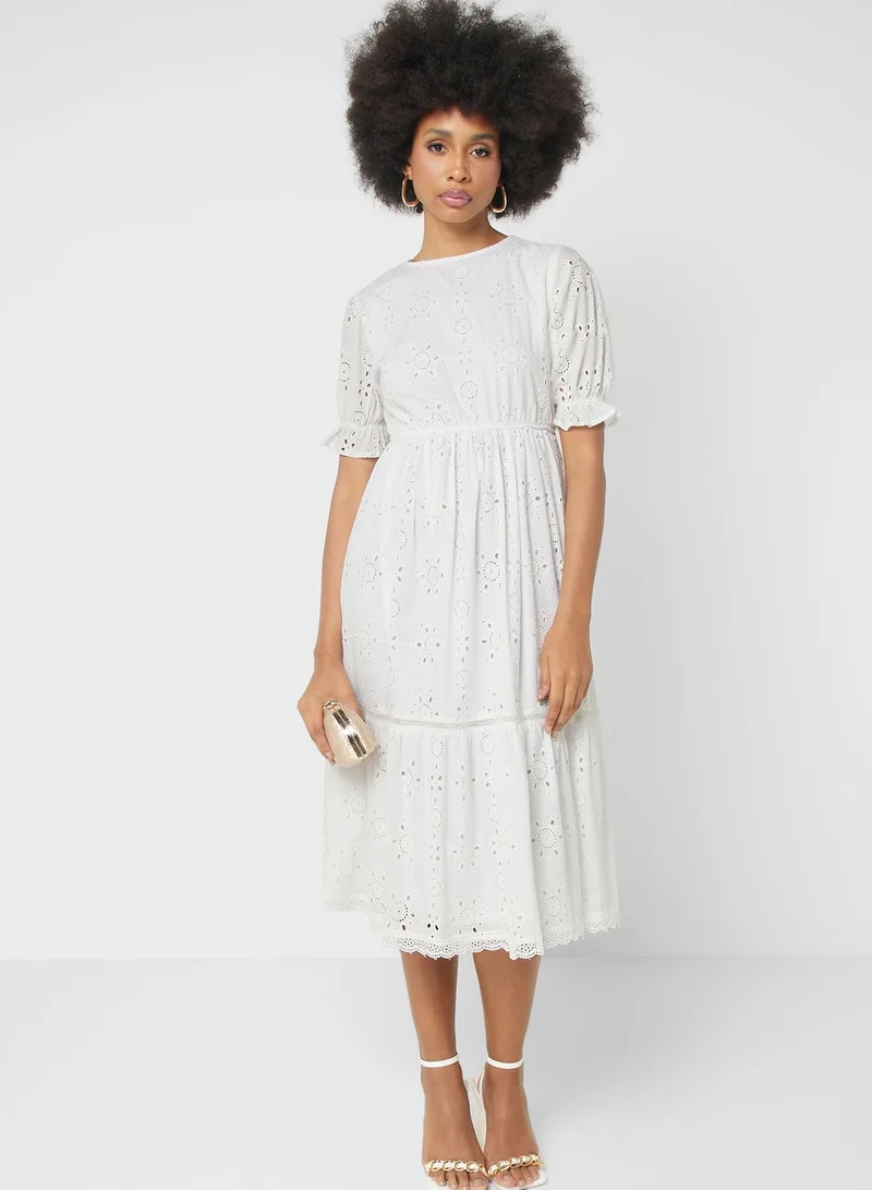 ELLA Puff Sleeve Schiffli Dress