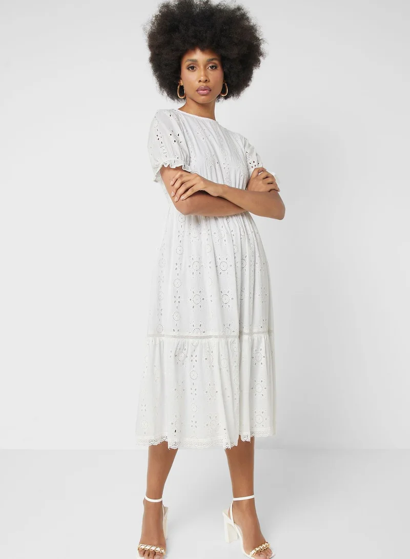ELLA Puff Sleeve Schiffli Dress
