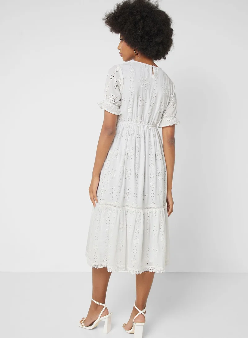 ELLA Puff Sleeve Schiffli Dress