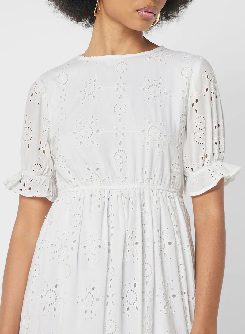 ELLA Puff Sleeve Schiffli Dress