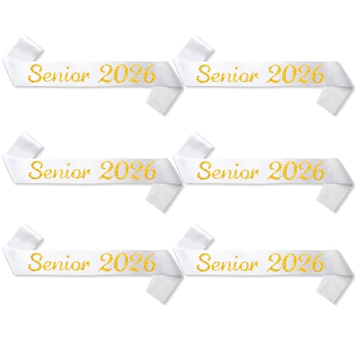 Partyprops 6 Pack White Senior 2026 Satin Sash 2026 Graduation Sash Finally Graduated Senior Cheer Sash Cheerleader Sash Competition Sash - Image 1
