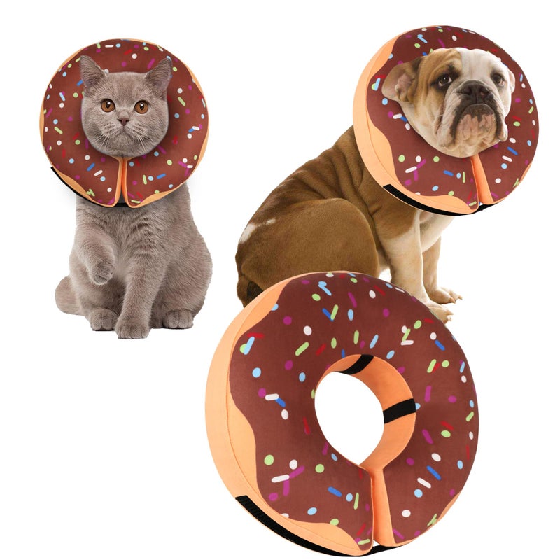 Cneo Recovery Donut Collar for Dogs & Cat,Inflatable Dog Cone Collar Alternative After Surgery,Soft Dog Cone for Large Medium Small Pet, Adjustable Pet Neck Donut(Brown,Small) - Image 1