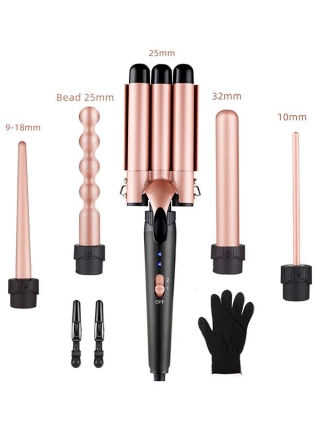 RedMapleTEK - 5-IN-1 Hair Curler Iron, Professional Curling Wand Set, Instant Heat Up Hair Curler with 5 Interchangeable Ceramic Barrels (9-32mm),Hair Curler with Fast Heating Up,With Heat Protective Glove &2 Clips - Image 1