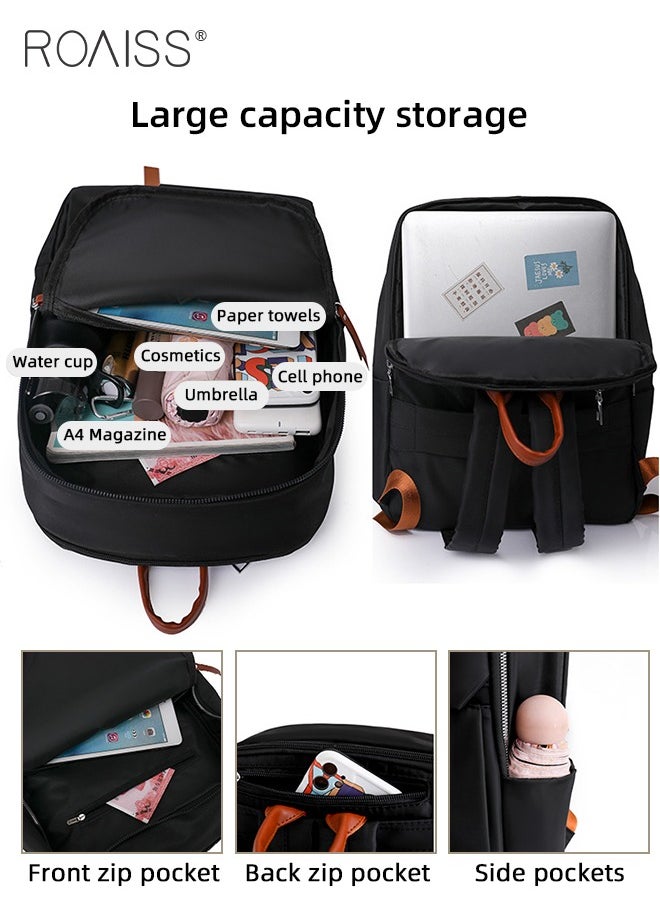roaiss Portable Large Capacity Backpack for Women Solid Color Zipper Closure Casual Backpack with Separate 14 Inch Laptop Compartment for Girls Students Lightweight Waterproof Outing Bag for Commute Travel  - Image 3