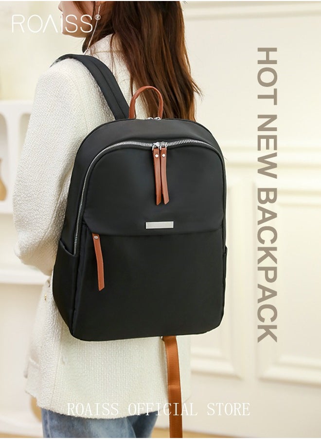 roaiss Portable Large Capacity Backpack for Women Solid Color Zipper Closure Casual Backpack with Separate 14 Inch Laptop Compartment for Girls Students Lightweight Waterproof Outing Bag for Commute Travel  - Image 2