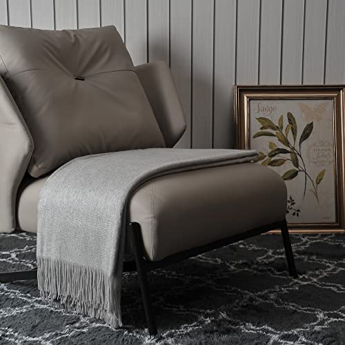 EP Mode 100% Pure Cashmere Throw Blanket for Sofa, Classic Design with Gift Box (Lt. Heather Grey) - Image 2