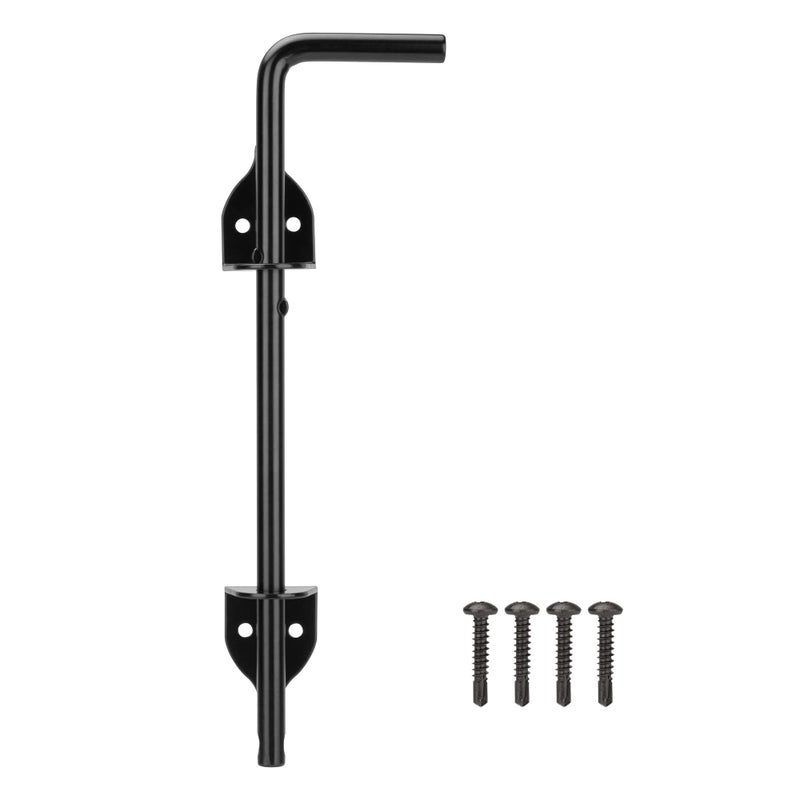 SANKINS 12 Cane Bolt Drop Rod Heavy Duty Gate Hardware Black Solid Steel Gate Ground Latch for Wood PVC Vinyl Metal Gates Fences Doors Holding Gate to The Ground 1Pack