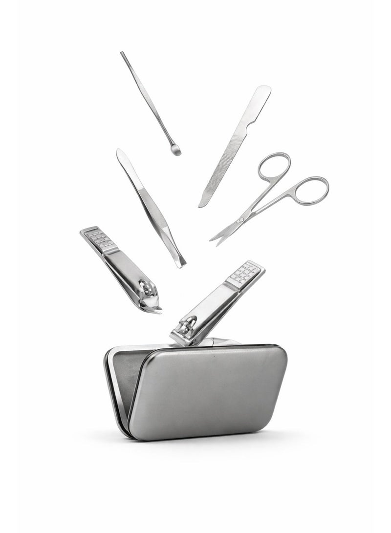 Trendiva 6-Piece Stainless Steel Manicure Pedicure Kit – Portable Nail Care Grooming Set with Nail Cutter, Scissors, Tweezers & Nail File – Compact Travel Case - Image 2