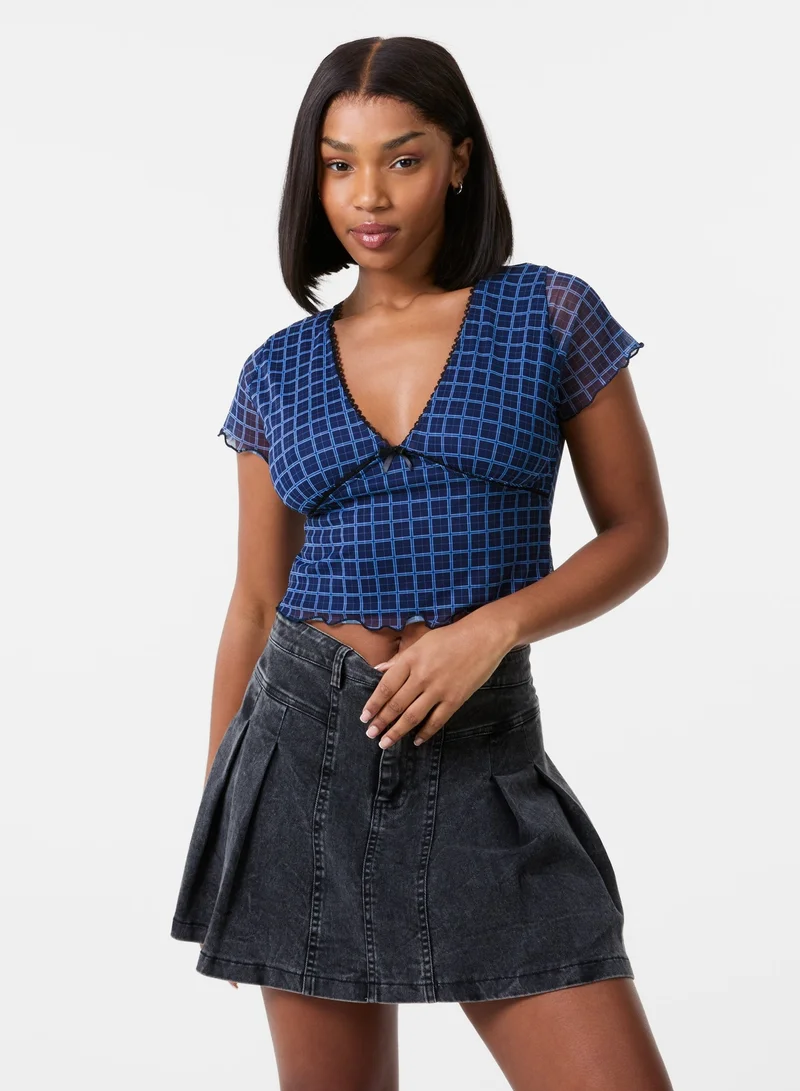 بينك فانيلا بلوزة قصيرة بأكمام قصيرة