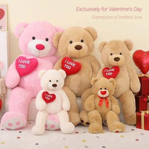 BENINY Red Heart Giant Teddy Bears, Brown Big Teddy Bear Stuffed Animals with Embroidered I Love You for Girlfriend, Large Valentines Fluffy Teddy Bear Birthday Gifts 36 inch - Image 4