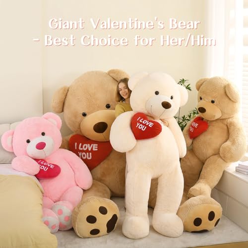 BENINY Red Heart Giant Teddy Bears, Brown Big Teddy Bear Stuffed Animals with Embroidered I Love You for Girlfriend, Large Valentines Fluffy Teddy Bear Birthday Gifts 36 inch - Image 2
