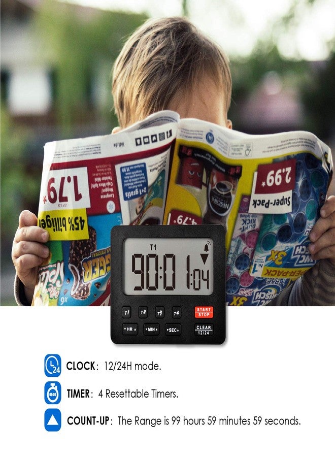 Jayron Desktop Digital Countdown Timer Kitchen Timer Stopwatch,Counting,Magnetic Hanging Hole Loud Alarm for Wedding Retired lab Homework Exercise Sports Fitness Work Cooking(Black) - Image 2