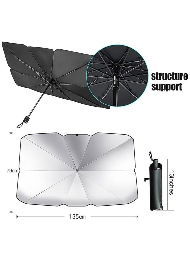 ELTRAZONE Car Windshield Sun Shade Foldable Umbrella Reflective Sunshade for Vehicle Blocks UV Rays and Heat, Sun Visor Protector to Keep Your Vehicle Cool, Fits Front Windshields of Various Size  - Image 2