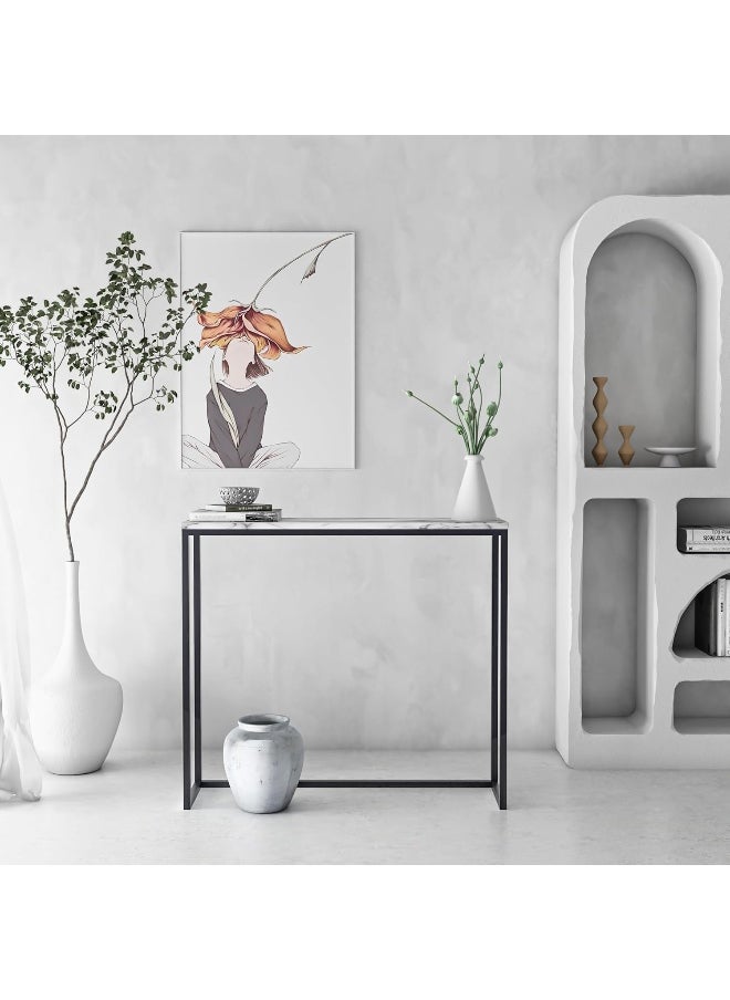 YINZUO YINZUO Modern Console Table White Marble Top with Gold or Black Metal Frame, Slim Entryway for Living Room, Hallway, and Office (Matt Black)  - Image 3