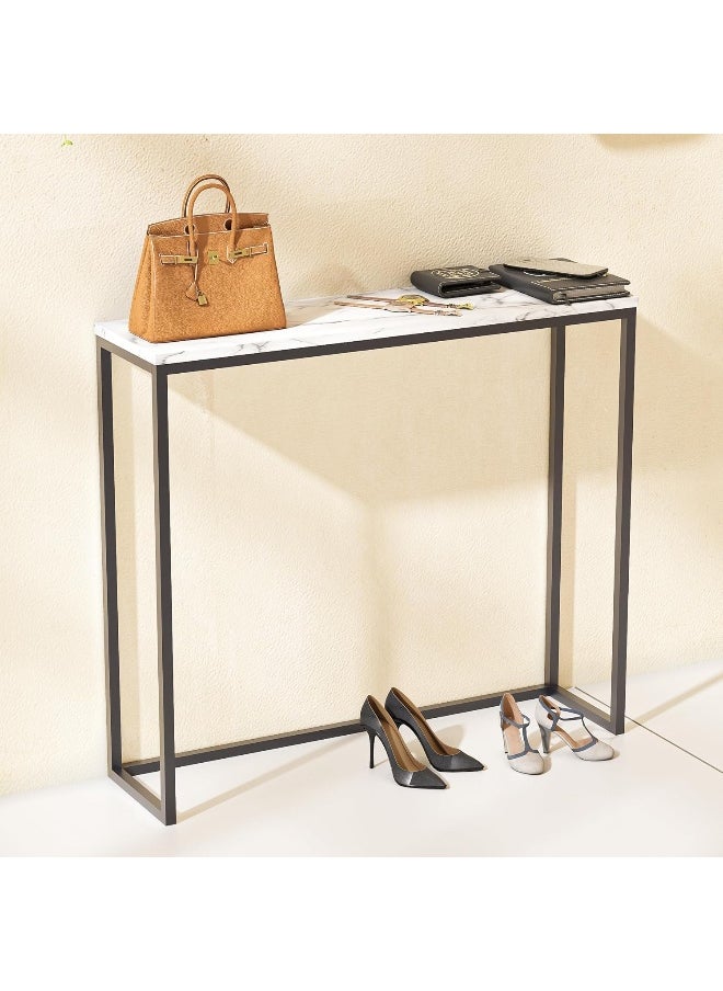 YINZUO YINZUO Modern Console Table White Marble Top with Gold or Black Metal Frame, Slim Entryway for Living Room, Hallway, and Office (Matt Black)  - Image 5