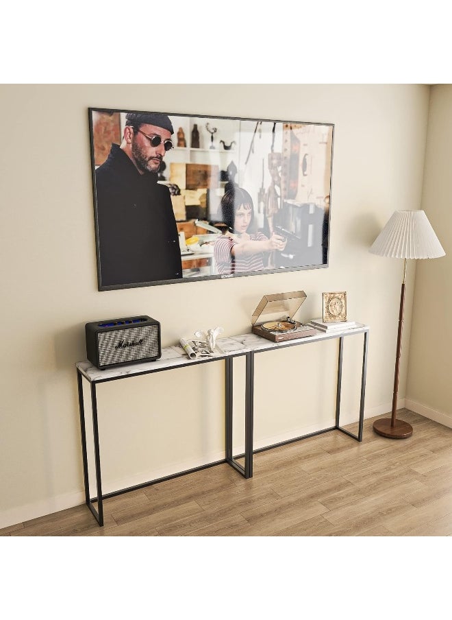 YINZUO YINZUO Modern Console Table White Marble Top with Gold or Black Metal Frame, Slim Entryway for Living Room, Hallway, and Office (Matt Black)  - Image 4