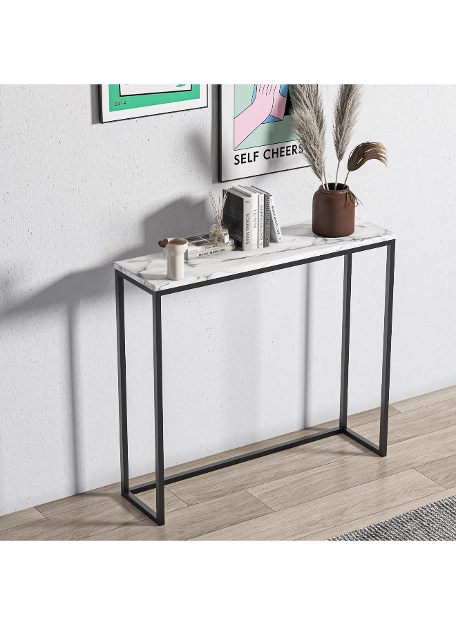 YINZUO YINZUO Modern Console Table White Marble Top with Gold or Black Metal Frame, Slim Entryway for Living Room, Hallway, and Office (Matt Black)  - Image 1