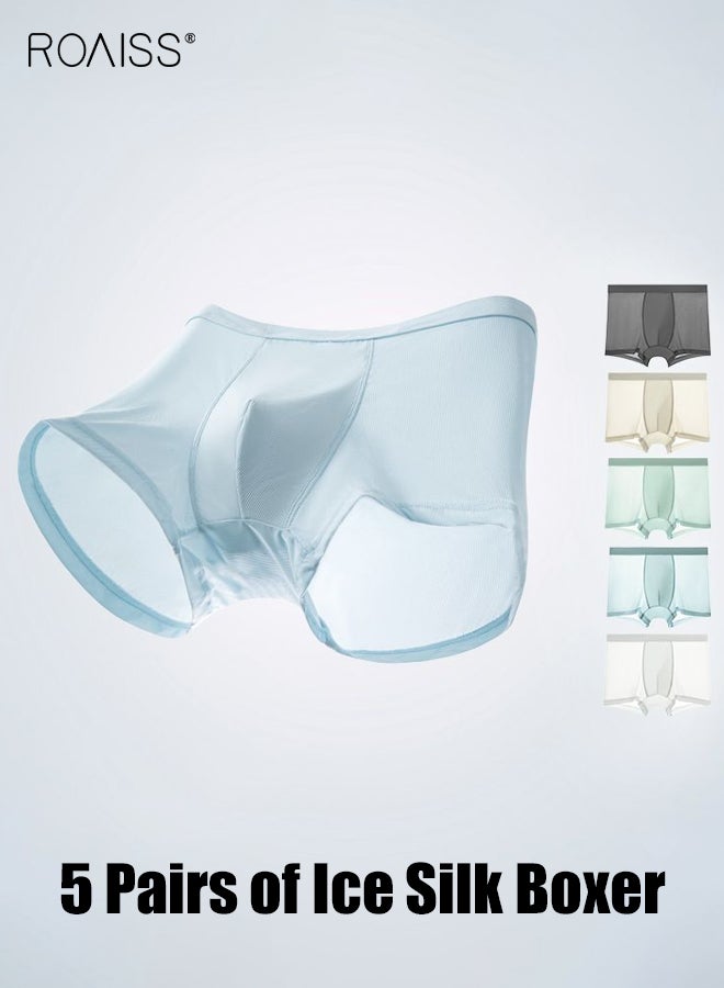 رويس 5 أزواج من سراويل بوكسر رجالي من الحرير الجليدي، ملابس داخلية صيفية مبردة ومكيفة الهواء، سراويل قصيرة رجالية رقيقة وجيدة التهوية للراحة اليومية - Image 1